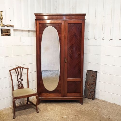 Antique Edwardian Mahogany Double Wardrobe C1900
