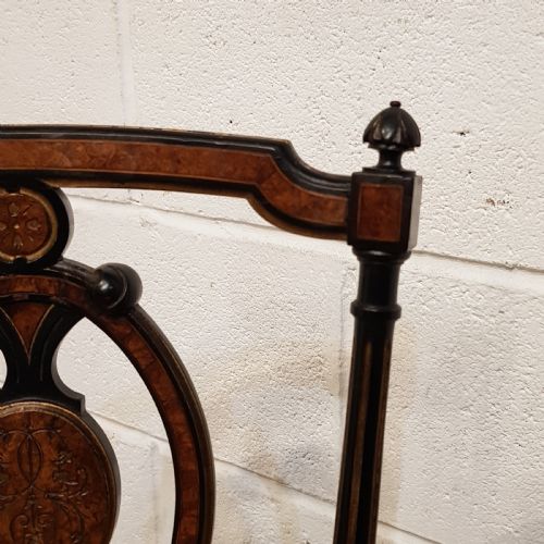 fig 2. ANTIQUE PAIR VICTORIAN AESTHETIC EBONY & BURR WALNUT SALON CHAIRS C1890