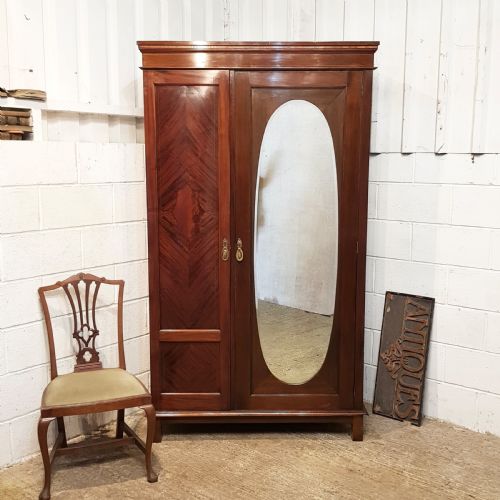 Antique Edwardian Mahogany Double Wardrobe C1900