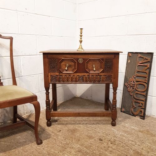 Antique Carved Oak Side Table C1920