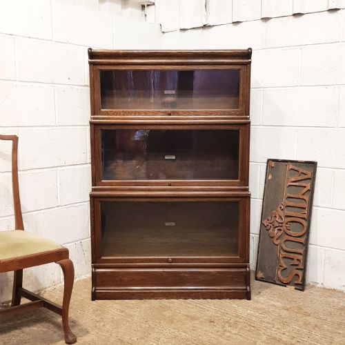 Antique Oak Globe Wernicke Three Tier Bookcase C1920