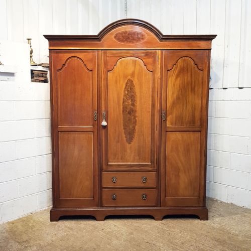 fig 2. ANTIQUE MAHOGANY INLAID TRIPLE WARDROBE C1900