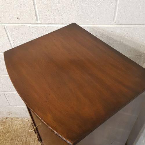 fig 2. ANTIQUE GENTS MAHOGANY BOW FRONT TALL BOY WITH BRUSHING SLIDE C1920