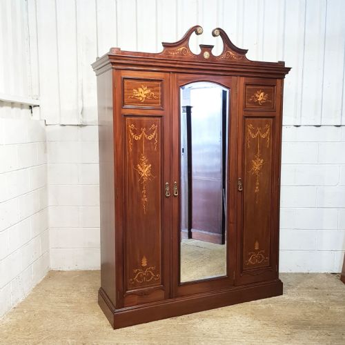 fig 2. ANTIQUE EDWARDIAN INLAID MAHOGANY TRIPLE WARDROBE C1900