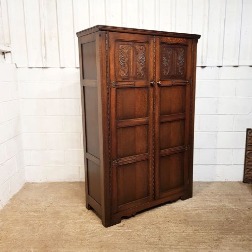 fig 1. ANTIQUE CARVED OAK DOUBLE WARDROBE C1920