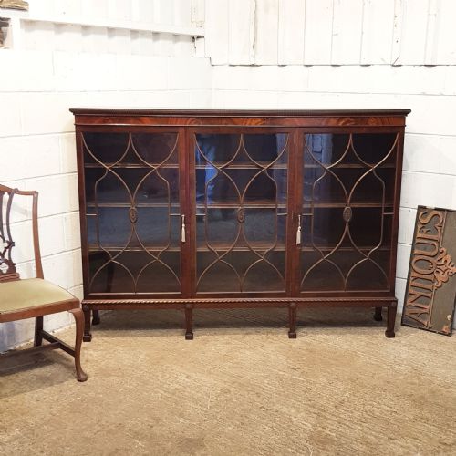 Antique Edwardian Chippendale Mahogany Astragal Glazed Bookcase C1900