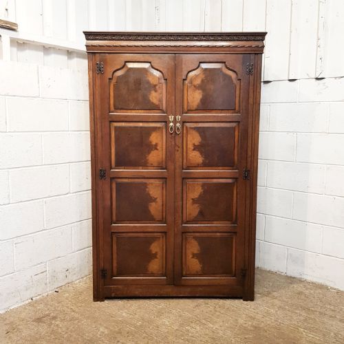 fig 1. ANTIQUE EDWARDIAN OAK & BURR WALNUY DOUBLE WARDROBE C1910