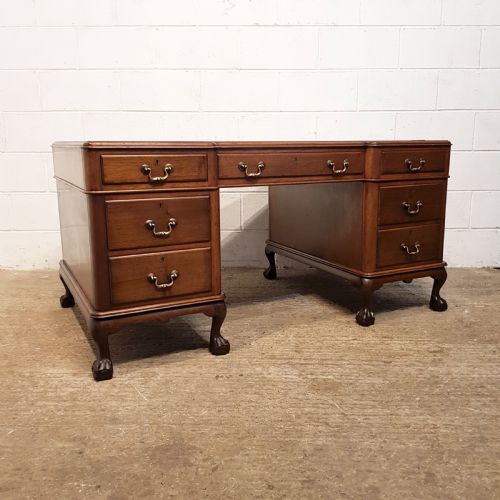 fig 1. ANTIQUE LARGE MAHOGANY LEATHER TOP PEDESTAL DESK C1920
