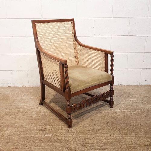 Antique  Edwardian Bergere Oak Armchair C1900