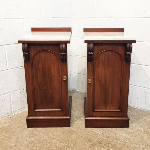 Antique Pair Victorian Mahogany  Marble Top Bedside Cabinets C1880