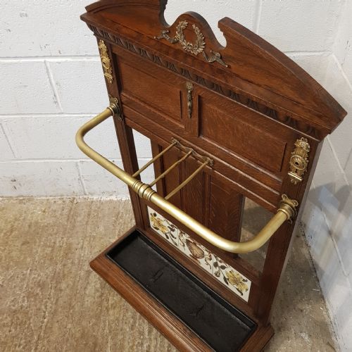 fig 1. ANTIQUE VICTORIAN OAK & BRASS UMBRELLA STICK STAND C1880