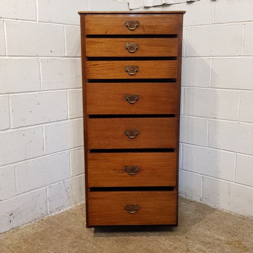 fig 1. ANTIQUE EDWARDIAN TALL NARROW MAHOGANY CHEST OF DRAWERS C1900