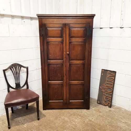 Antique Edwardian Solid Joined Oak Single Wardrobe C1900