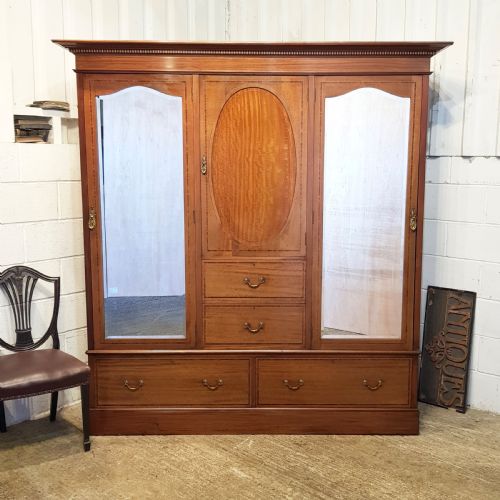 Antique Late Victorian Mahogany Triple Wardrobe Compactum C1890