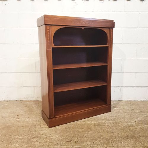 fig 1. ANTIQUE EDWARDIAN MAHOGANY INLAID OPEN BOOKCASE C1900