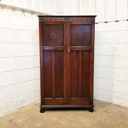 fig 2. ANTIQUE SMALL CARVED OAK WARDROBE C1920
