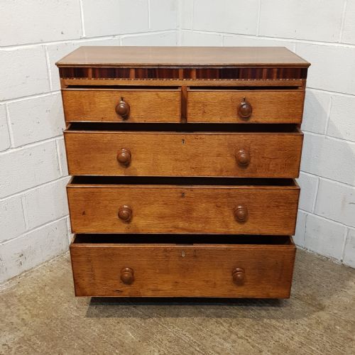 fig 2. ANTIQUE VICTORIAN OAK & MAHOGANY CHEST OF DRAWERS C1880