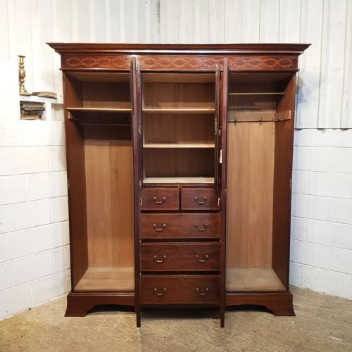 fig 1. ANTIQUE EDWARDIAN INLAID MAHOGANY TRIPLE WARDROBE COMPACTUM C190