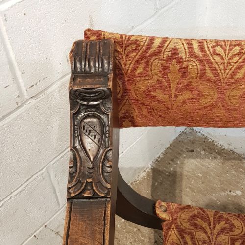 fig 2. ANTIQUE 19TH CENTURY SPANISH CARVED WALNUT FOLDING X FRAMED CHAIR C1890