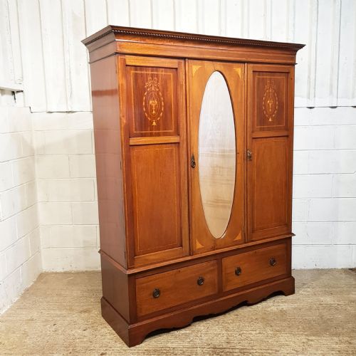 fig 1. ANTIQUE EDWARDIAN INLAID SMALL MAHOGANY TRIPLE WARDROBE C1900