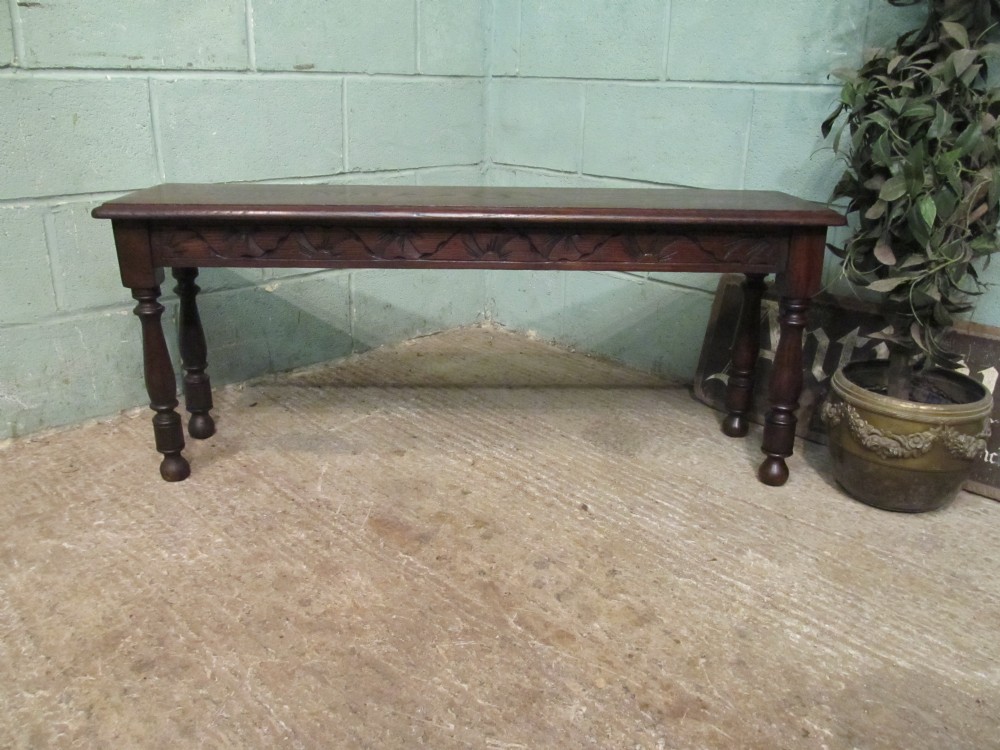 Antique Edwardian Carved Country  Oak Hall Bench Seat