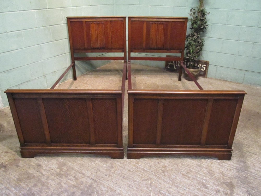 Antique Pair Art Deco Oak Single Bed Steads c1920