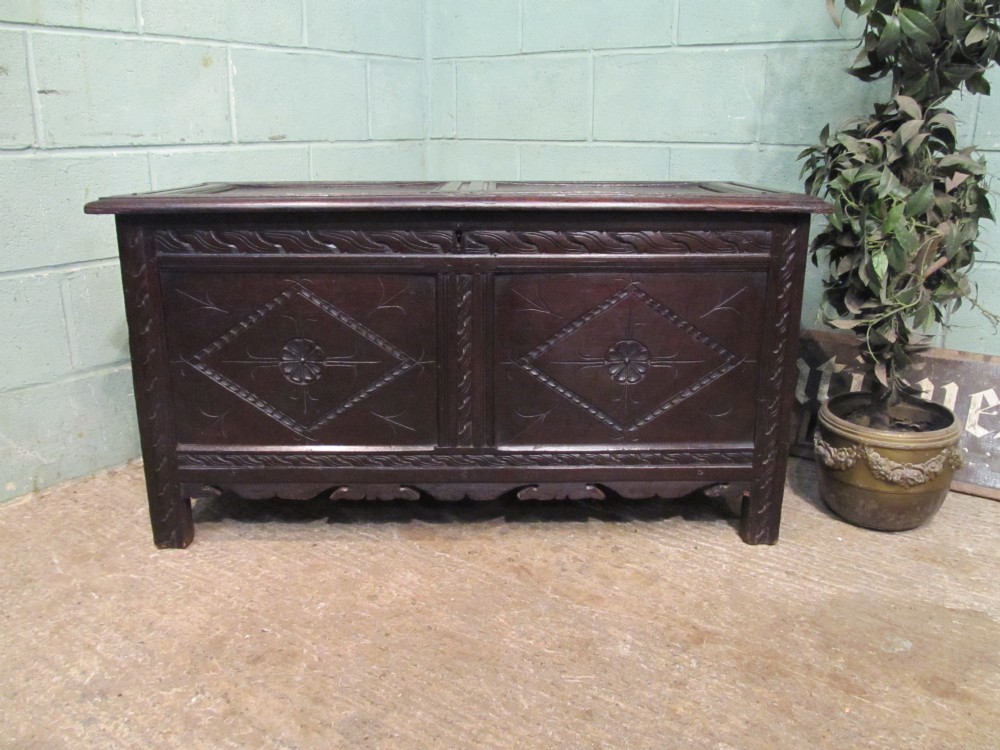 Antique Early 18th Century Carved Oak Coffer C1740