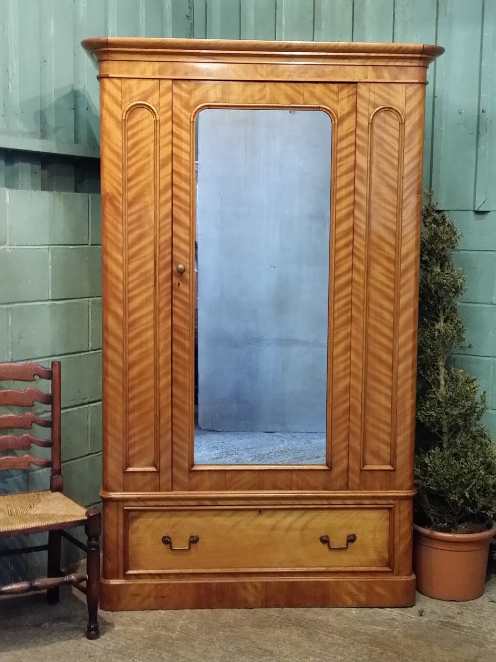 ANTIQUE VICTORIAN SATINWOOD DOUBLE WARDROBE C1880