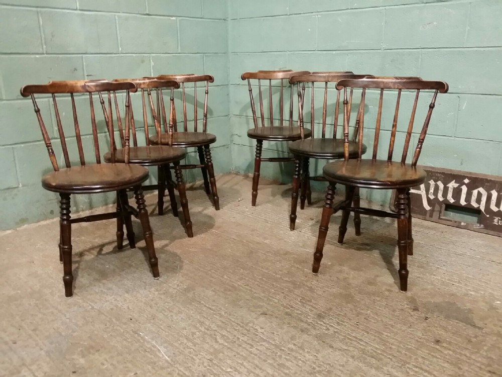 ANTIQUE SET SIX LATE VICTORIAN IBEX KITCHEN CHAIRS C1890
