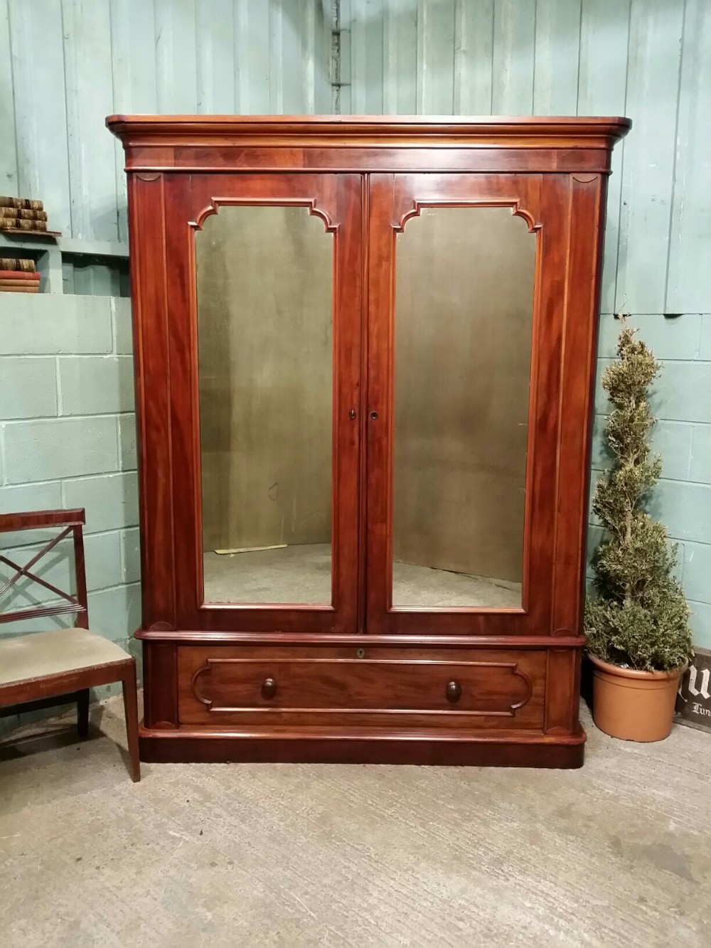 ANTIQUE LARGE VICTORIAN MAHOGANY DOUBLE WARDROBE C1880