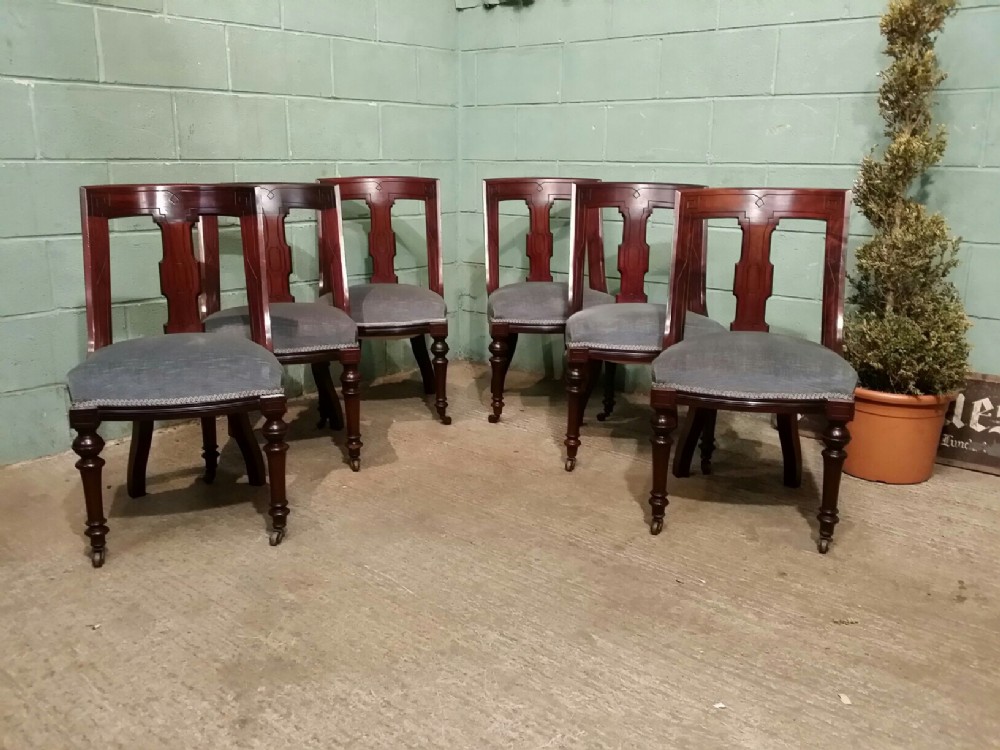ANTIQUE SET SIX VICTORIAN CUBAN MAHOGANY DINING CHAIRS C1880