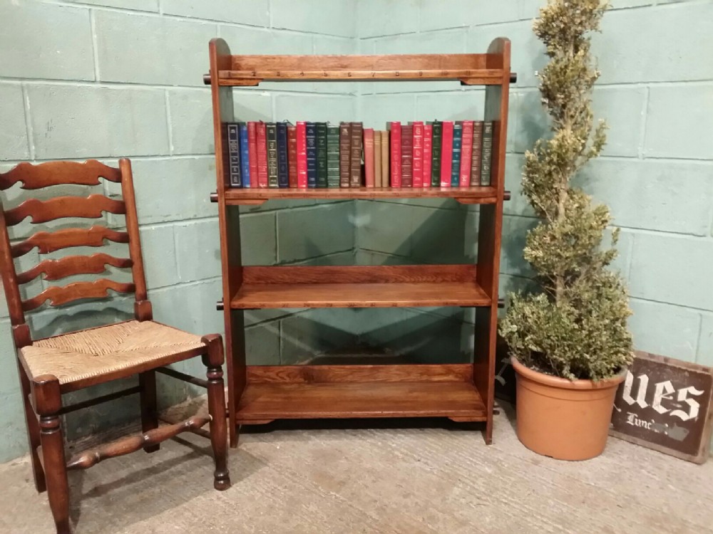ANTIQUE ARTS AND CRAFTS BESPOKE OAK OPEN BOOKCASE C1890