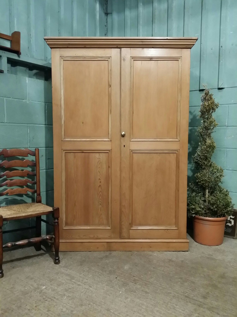 ANTIQUE VICTORIAN PINE DOUBLE WARDROBE C1880