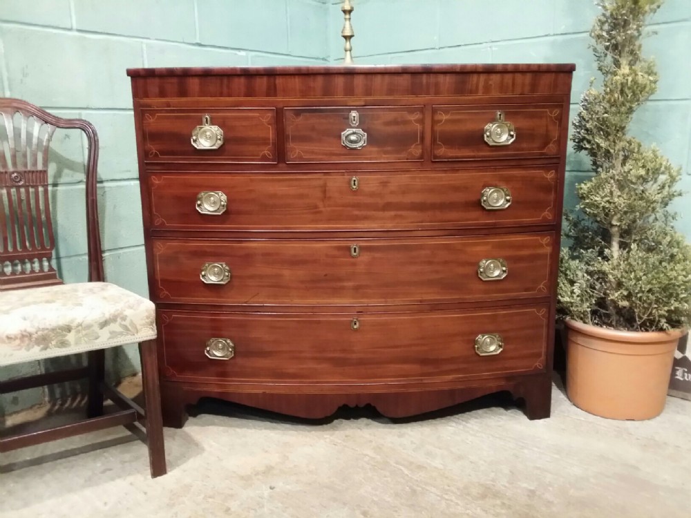 ANTIQUE REGENCY MAHOGANY BOW FRONT CHEST OF DRAWERS C1820