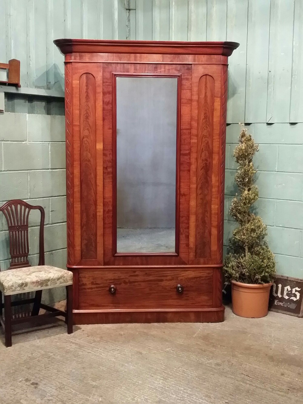 ANTIQUE VICTORIAN MAHIGANY DOUBLE WARDROBE C1880