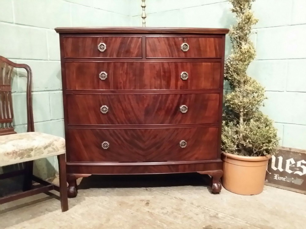 ANTIQUE EDWARDIAN MAHOGANY BOW FRONT CHEST OF DRAWERS C1900