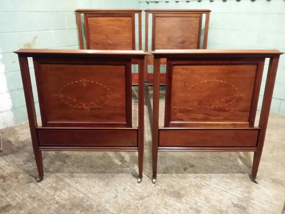 ANTIQUE PAIR EDWARDIAN MAHOGANY SINGLE BEDS C1900