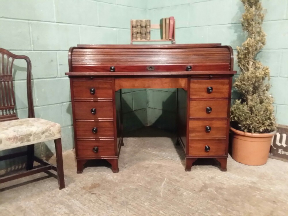 ANTIQUE LATE VICTORIAN MAHOGANY ROLL TOP DESK C1890