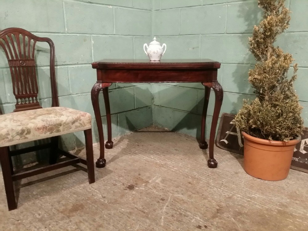 ANTIQUE LATE VICTORIAN MAHOGANY CHIPPENDALE FOLD OVER GAMES TABLE  by Wylie & Lochheed of Glasgow C1890