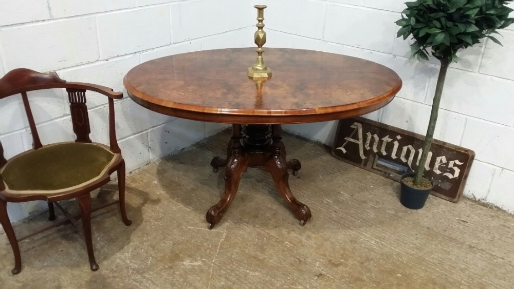 ANTIQUE VICTORIAN INLAID BURR WALNUT LOO TABLE C1880