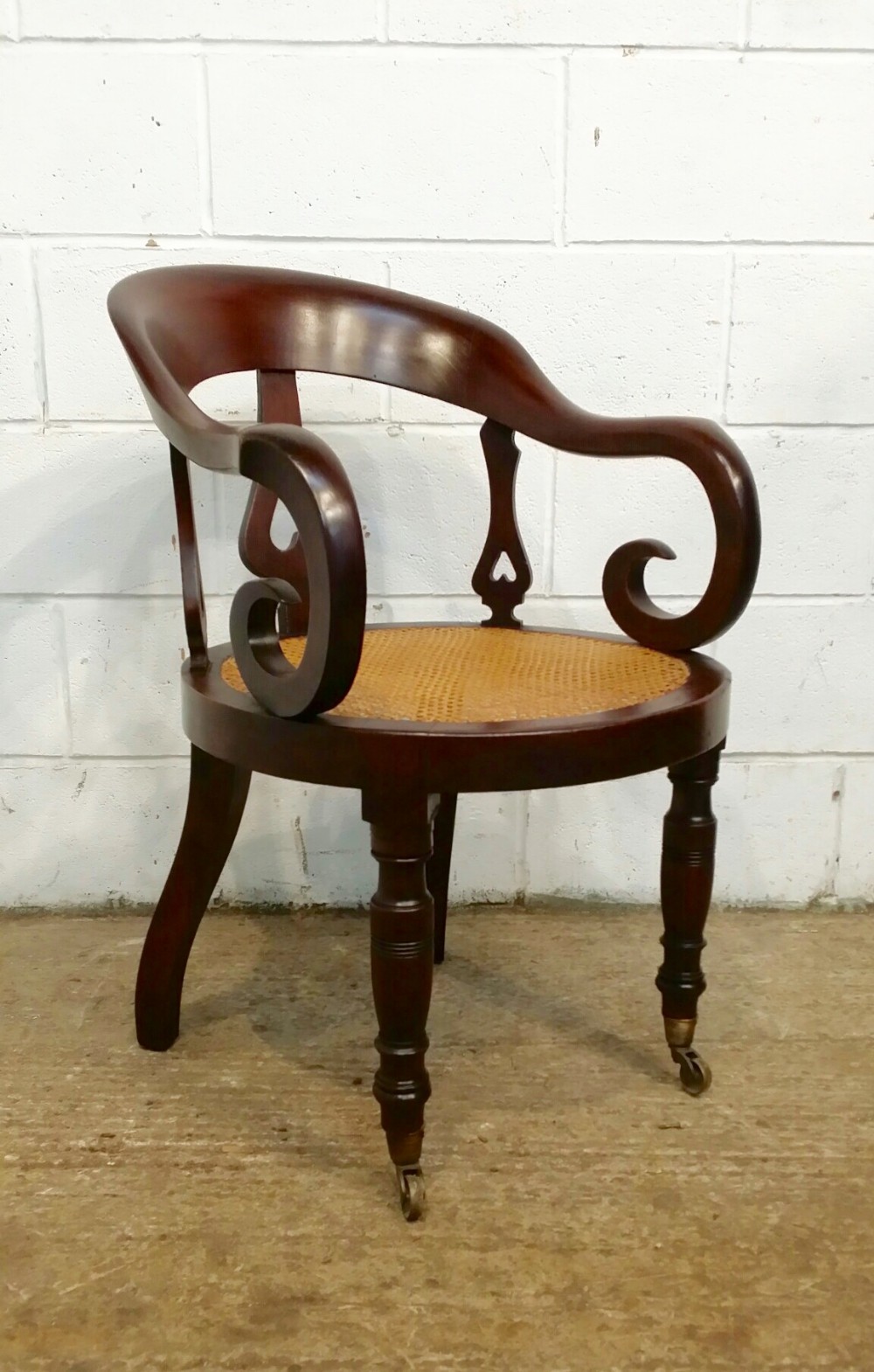 ANTIQUE WILLIAM 1V CUBAN MAHOGANY BERGERE DESK LIBRARY CHAIR C1830