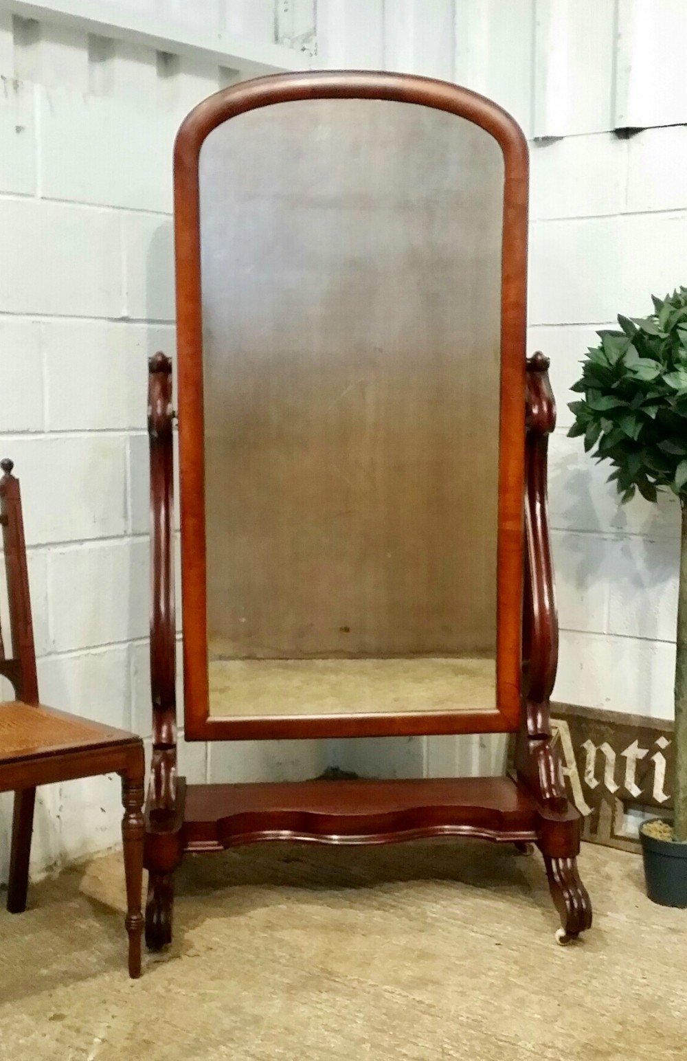 ANTIQUE WILLIAM 1V MAHOGANY CHEVAL MIRROR C1830