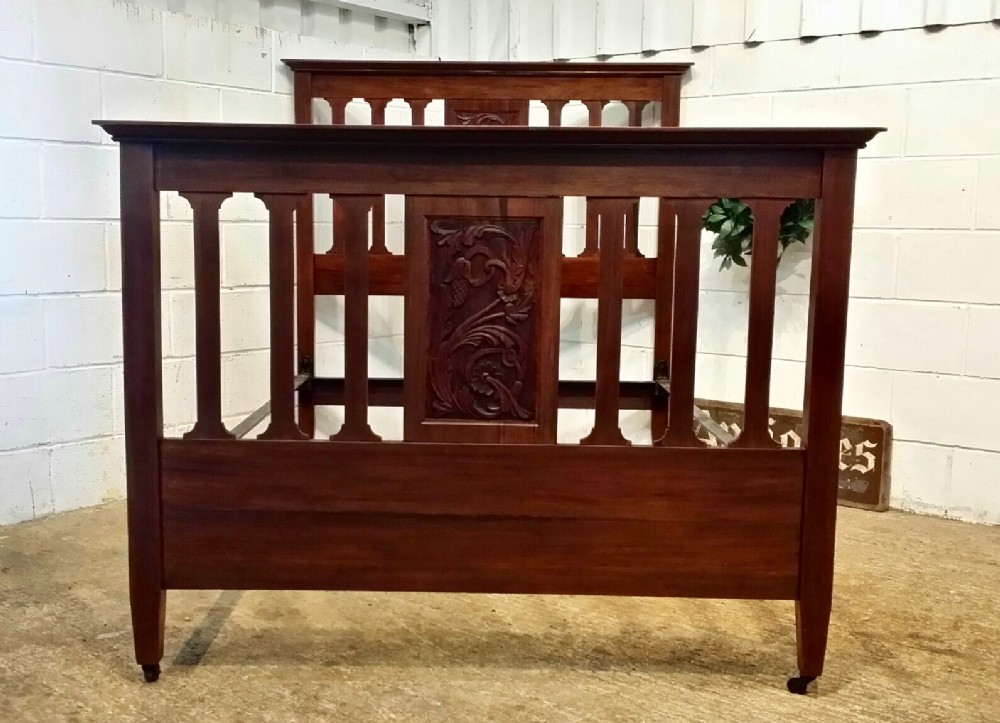 ANTIQUE LATE VICTORIAN ART NOUVEAU WALNUT DOUBLE BED C1890