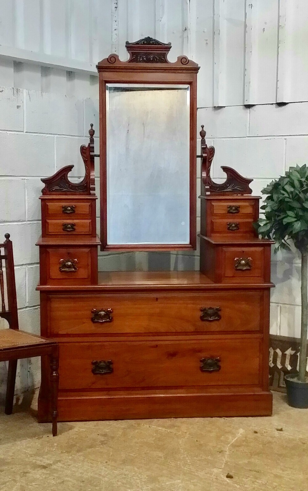 ANTIQUE LATE VICTORIAN ART NOUVEAU WALNUT DRESSING TABLE CHEST C1890