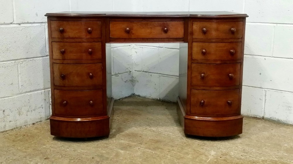 ANTIQUE EDWARDIAN MAHOGANY BOW FRONT PEDASTAL DESK C1900