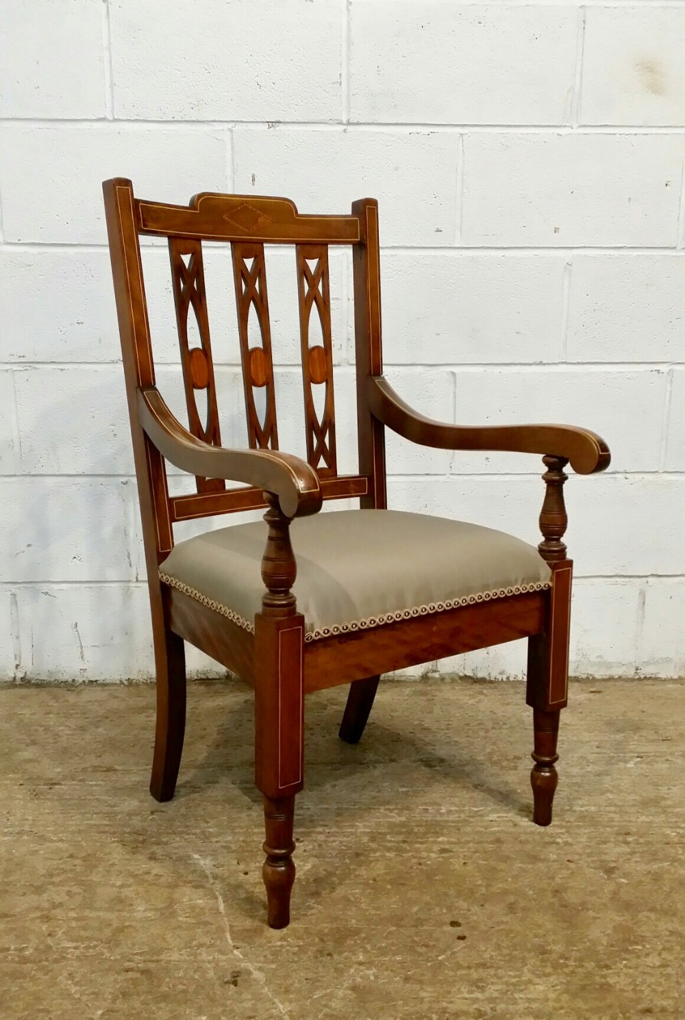 ANTIQUE EDWARDIAN HEPPLEWHITE INLAID MAHOGANY DESK LIBRARY CHAIR C1900