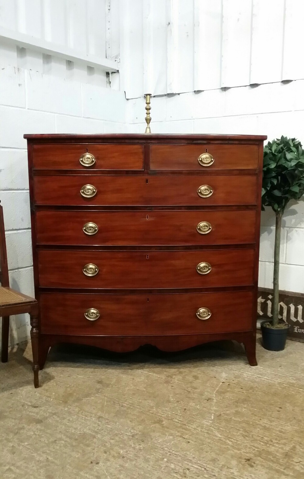 ANTIQUE REGENCY MAHOGANY BOW FRONT CHEST OF DRAWERS C1820