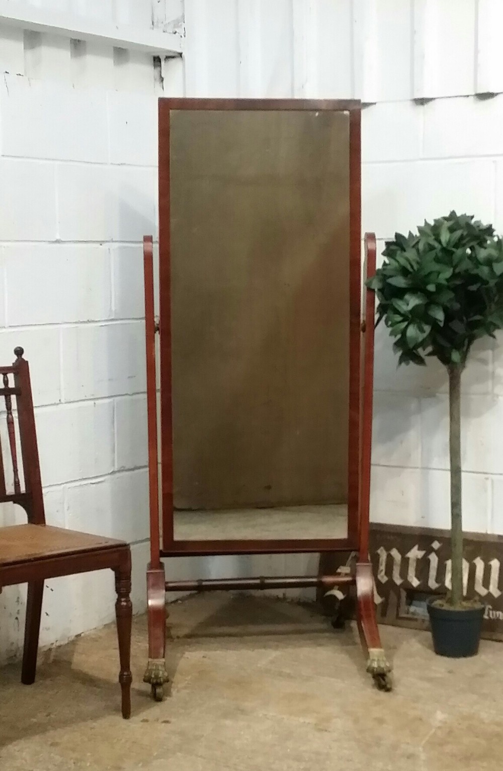 ANTIQUE ENGLISH REGENCY MAHOGANY CHEVAL MIRROR C1820