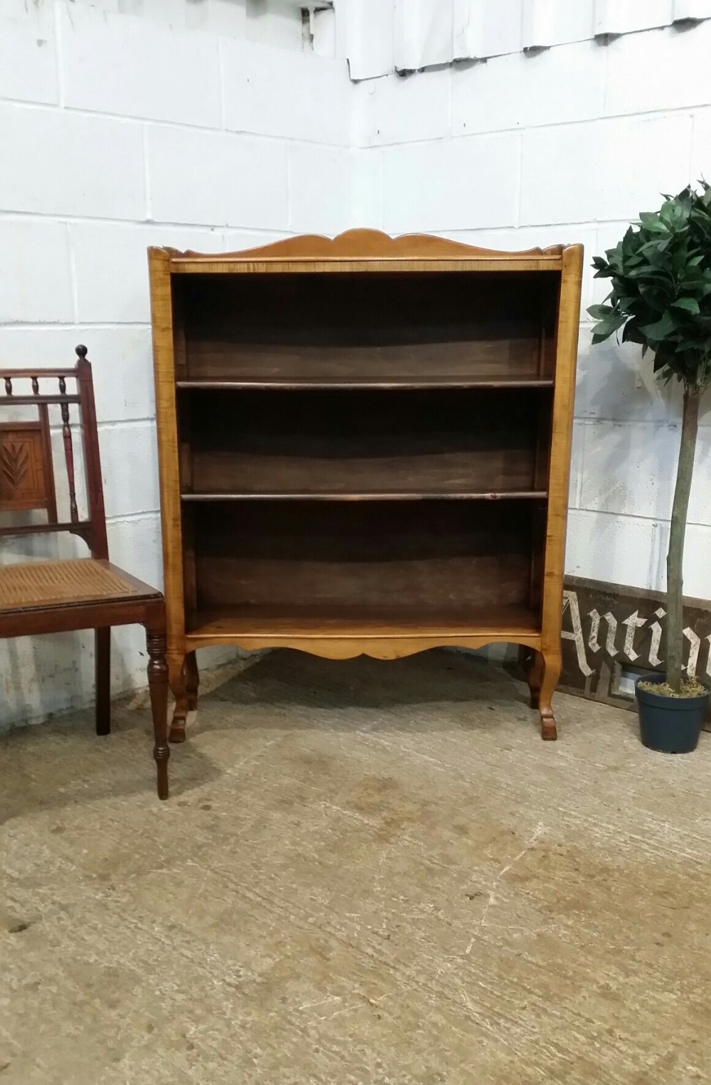 ANTIQUE FRENCH WALNUT OPEN BOOKCASE C1920