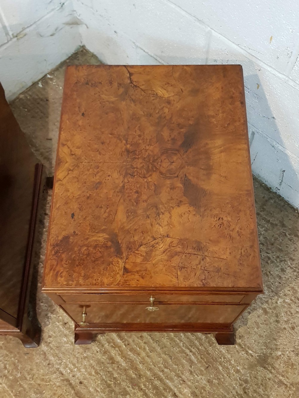 ANTIQUE PAIR BURR WALNUT BEDSIDE CABINETS C1920 View III